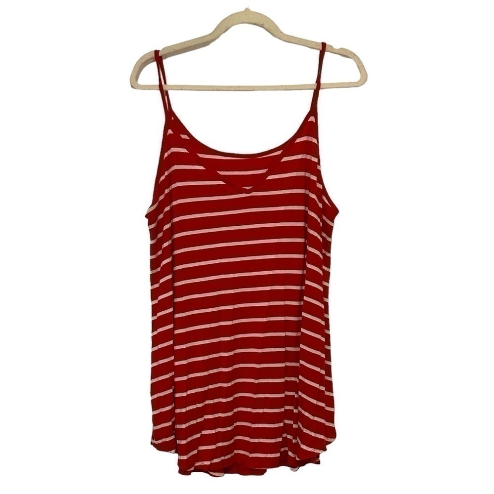 Bright red white striped tank, spaghetti strap, loose and flowy XL